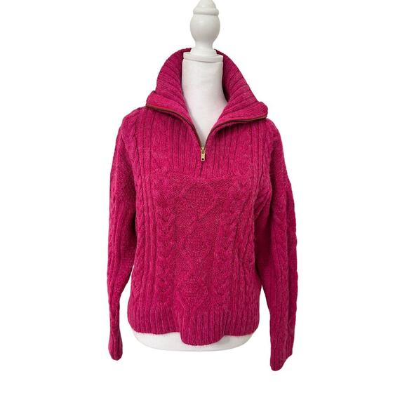 Anthropologie Sweaters - 💖✨ Anthropologie Hot Pink Cable Knit Quarter Zip Sweater Size S - Cozy It Girl